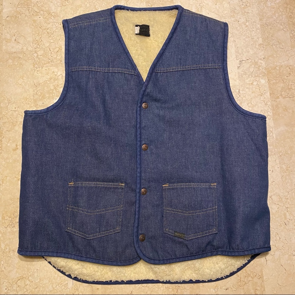 VTG Roebucks Sherpa Denim Vest Size X-L 46-48 Tall